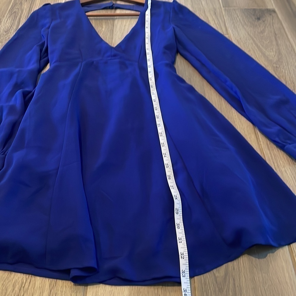Lulu's Deep-v Backless Flare Mini Dress Longsleeve - Picture 11 of 12